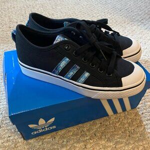 Size 5Y ADIDAS black/blue sneakers